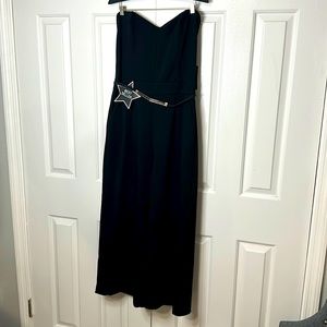 Black romper 3/4 of the leg with belt, spandex, Size Large (L)